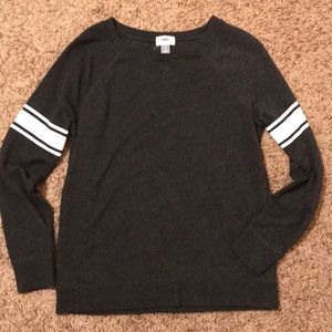 Gray Sweater with White Arm Stripes